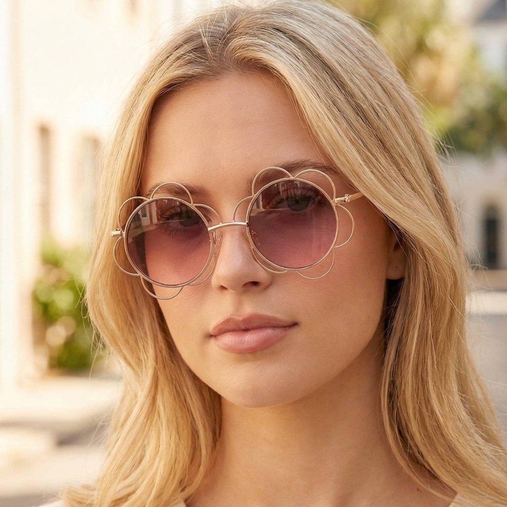 Flower Frame Circle Lens Sunglasses Set