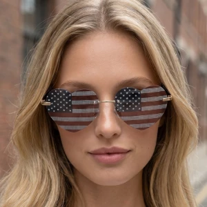 Heart Shape Rimless American Flag Sunglasses