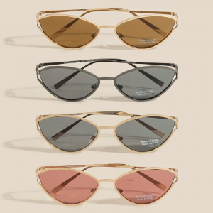 Metallic Rim Frame Cat Eye Sunglasses Set