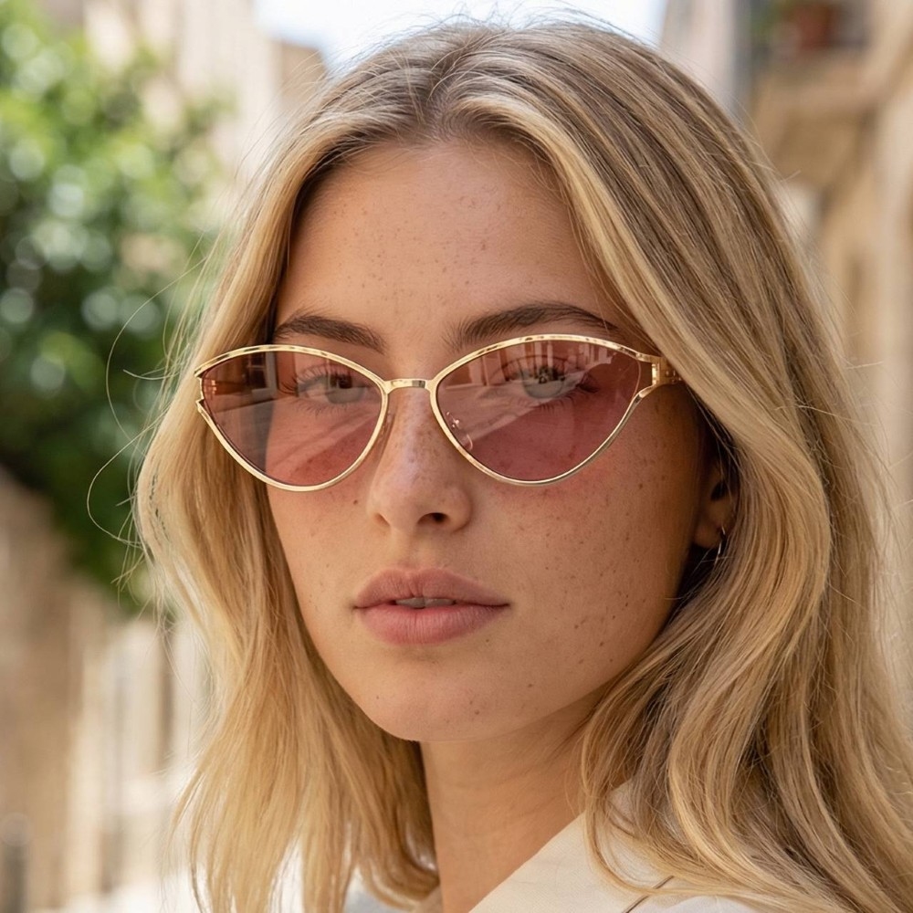 Metallic Rim Frame Cat Eye Sunglasses Set