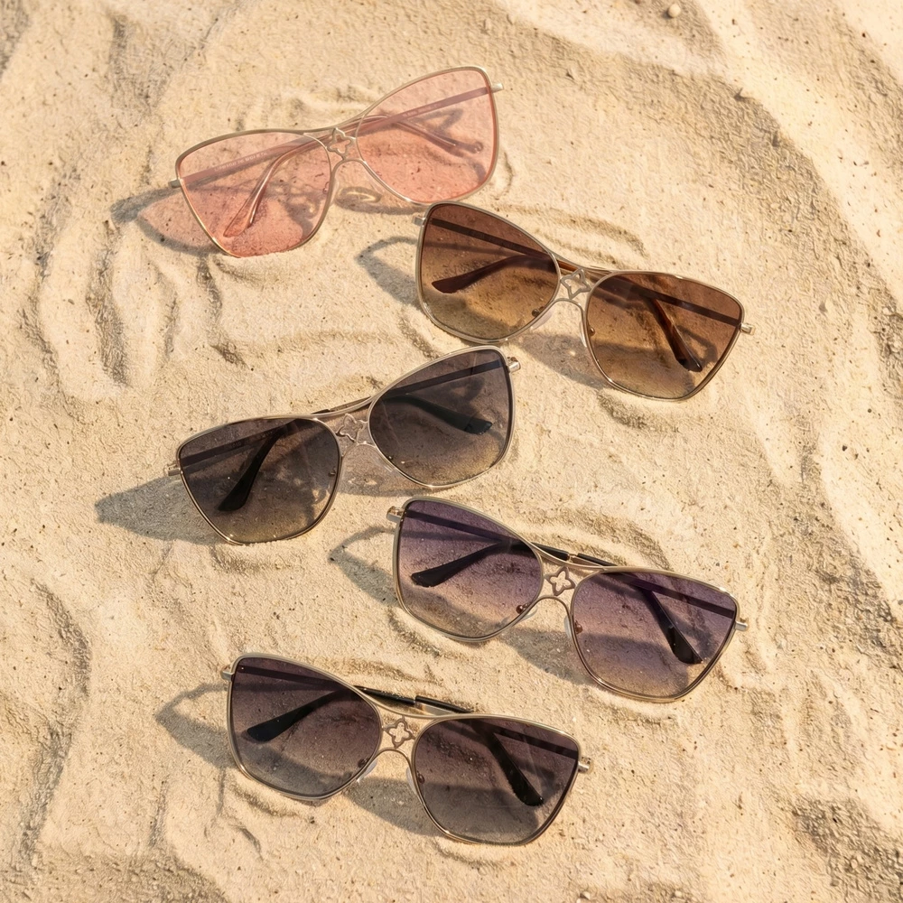 Metal Cat Eye Cutout Tinted Sunglasses