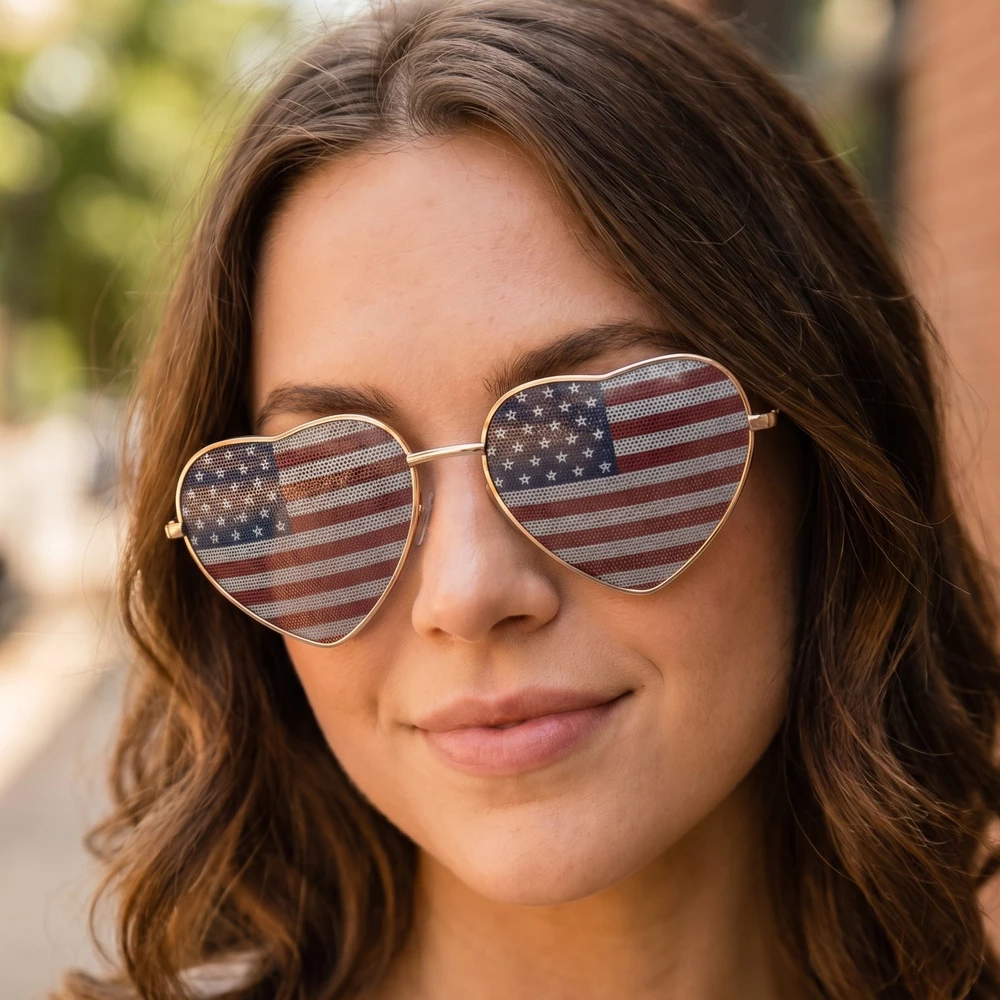 Patriotic Heart Shaped American Flag Sunglasses