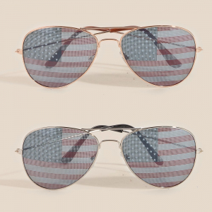 USA American Flag Lens Aviator Sunglasses Set