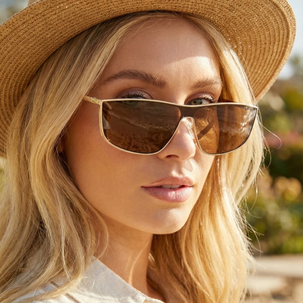 Shield Flat-Top Metal Frame Sunglasses