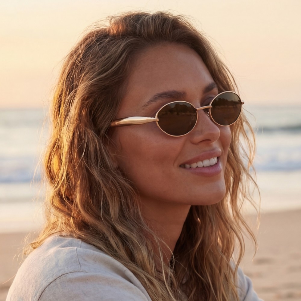 Oval Metal Double Bridge Bar Sunglasses