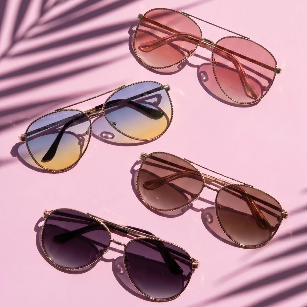 Beaded Rim Double Bridge Aviator Sunglasses