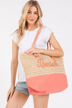 Large Beach Print Braided Tote Bag