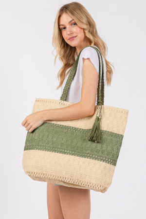 Two Tone Woven Tote Bag
