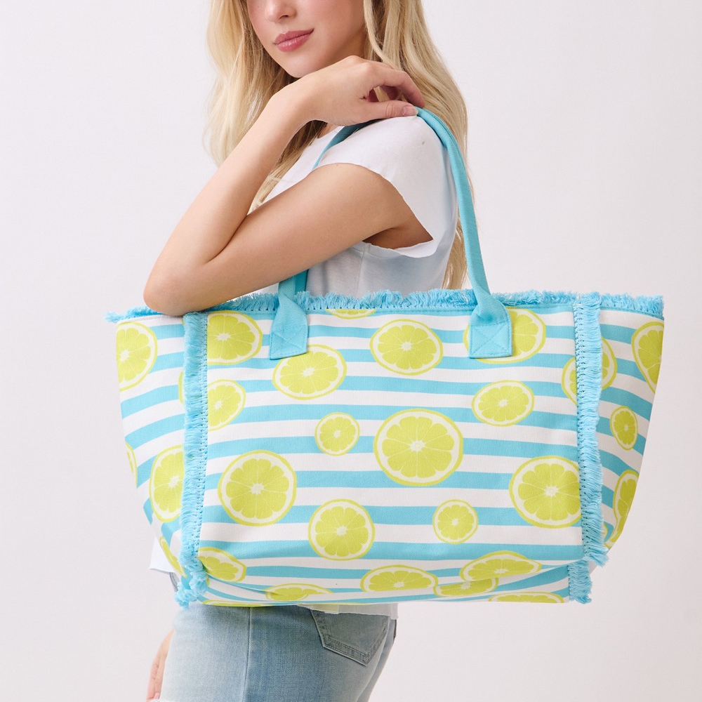 Sliced Lemon Striped Tote Bag