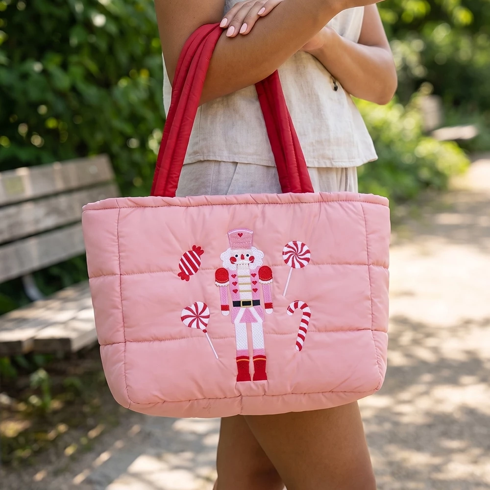 Nutcracker Embroidered Puffer Tote Bag