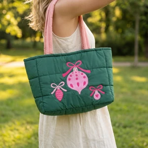 Ornament Embroidered Puffer Tote Bag