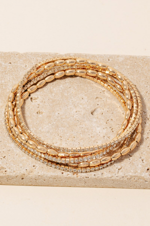 Rhinestone Pave And Elastic Beaded Bracelet Set