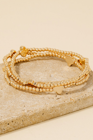 Metallic Clover Charms Beaded Bracelet Set