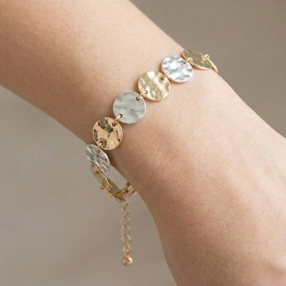 Hammered Gold Coin Link Bracelet