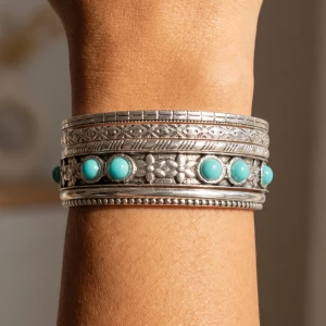 Turquoise Floral Stacking Bangle Set