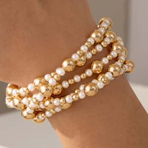 Ball Bead And Pearl Stretch Bracelet Set