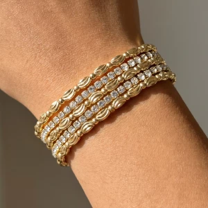Rhinestone And Diamond Cut Bead Stretch Bracelet Set
