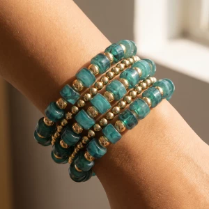 Marbled Rondelle Bead Stretch Bracelet Set