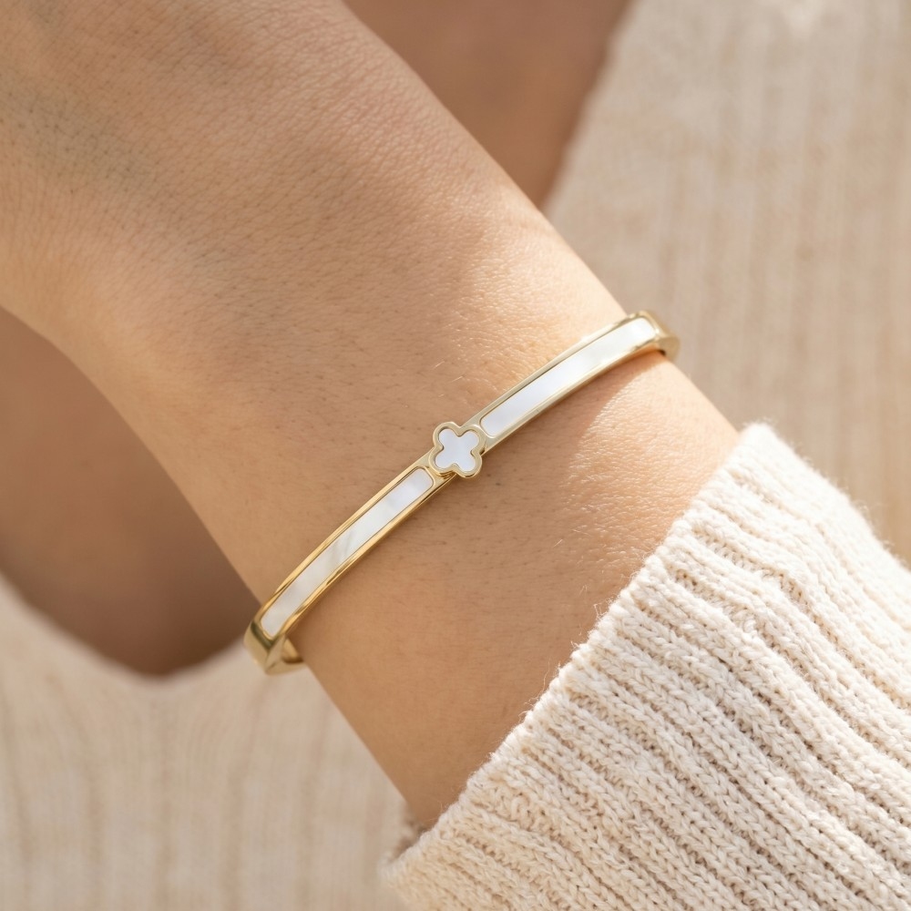 Mother Of Pearl Clover Bangle Bracelet