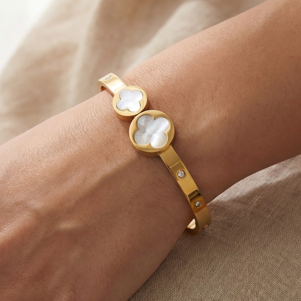 Stainless Steel Clover Hinged Bangle Bracelet