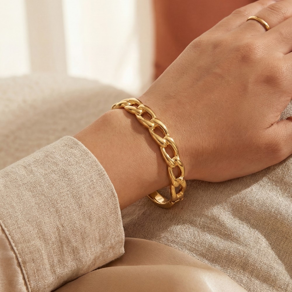 Stainless Steel Gold Plated Chain Bangle Bracelet