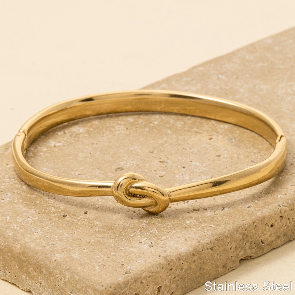Stainless Steel Gold Plated Knot Bangle Bracelet