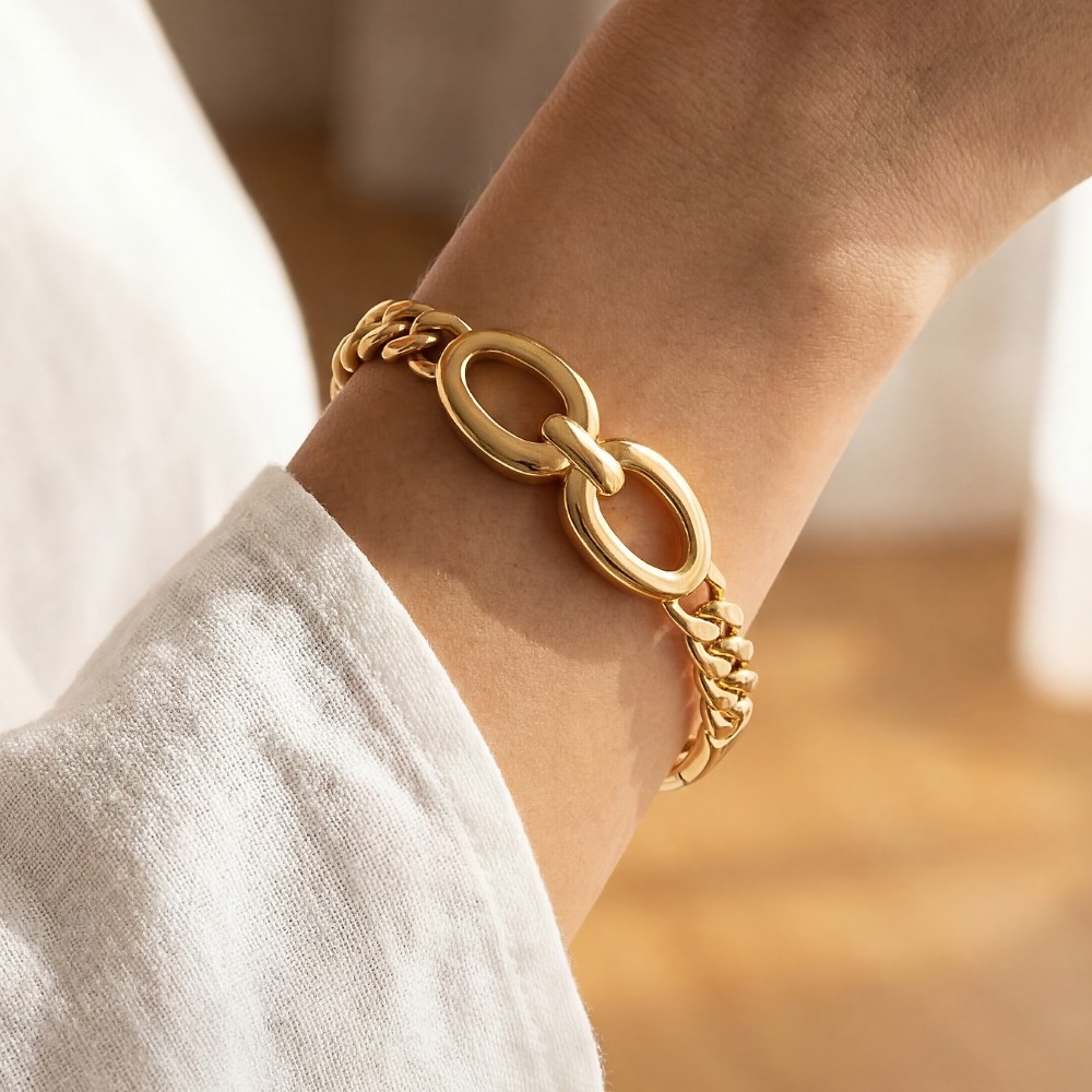 Stainless Steel Solid Curb Chain Hinge Bangle Bracelet