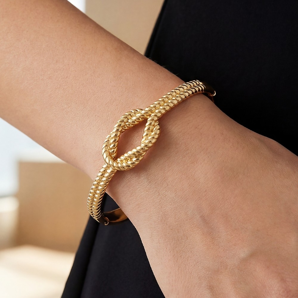 Stainless Steel Rope Knot Hinge Bangle Bracelet