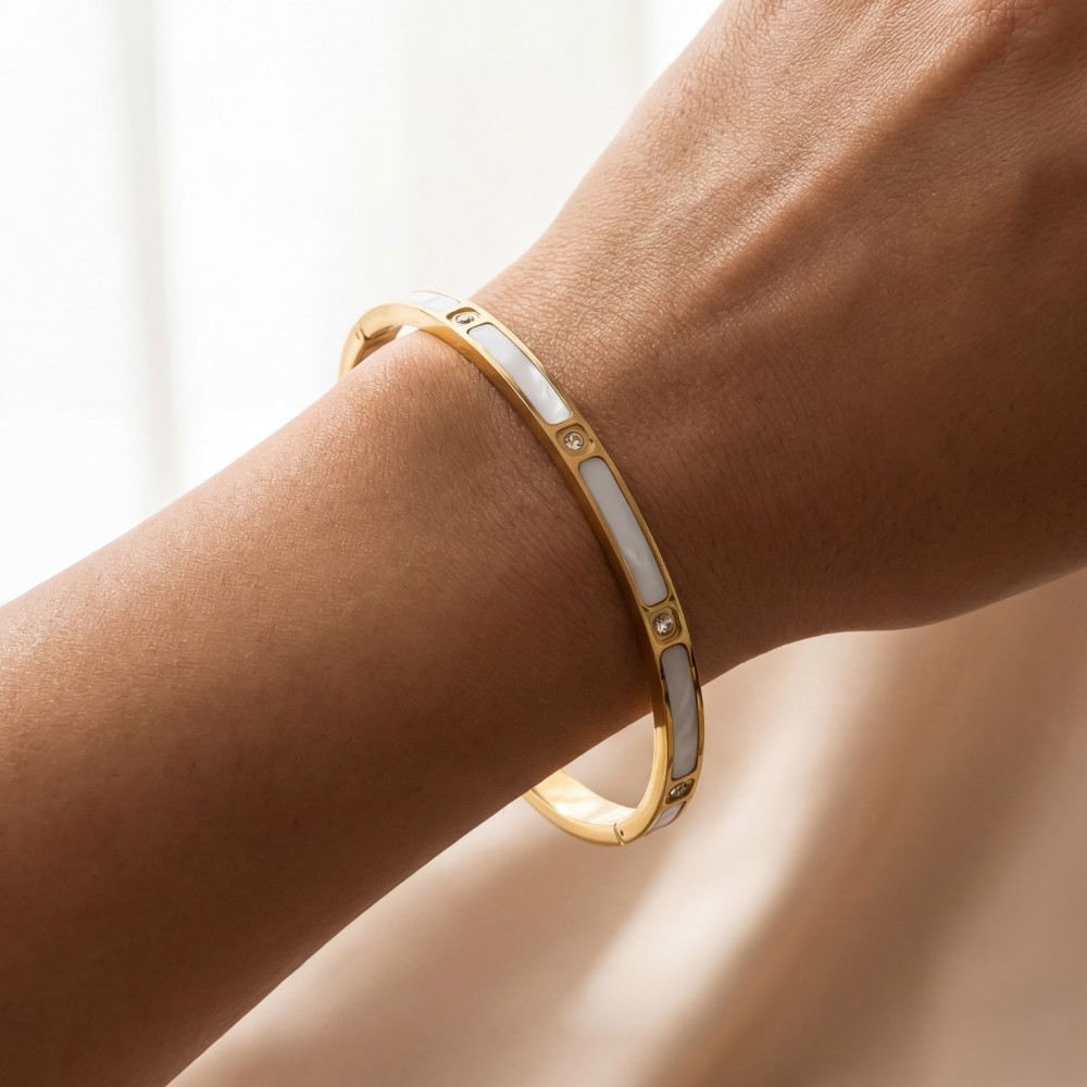 Stainless Steel Mother Of Pearl Bangle Bracelet