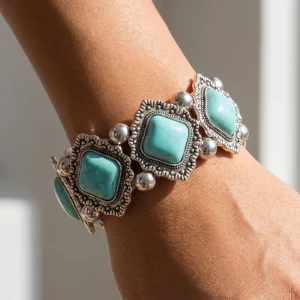 Turquoise Diamond Concho Stretch Bracelet