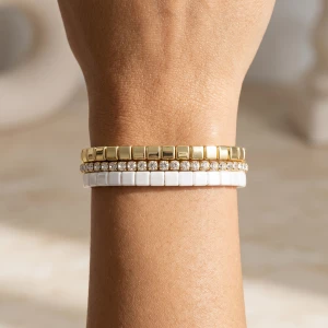 Three Piece Tile Bead Rhinestone Bracelet Set