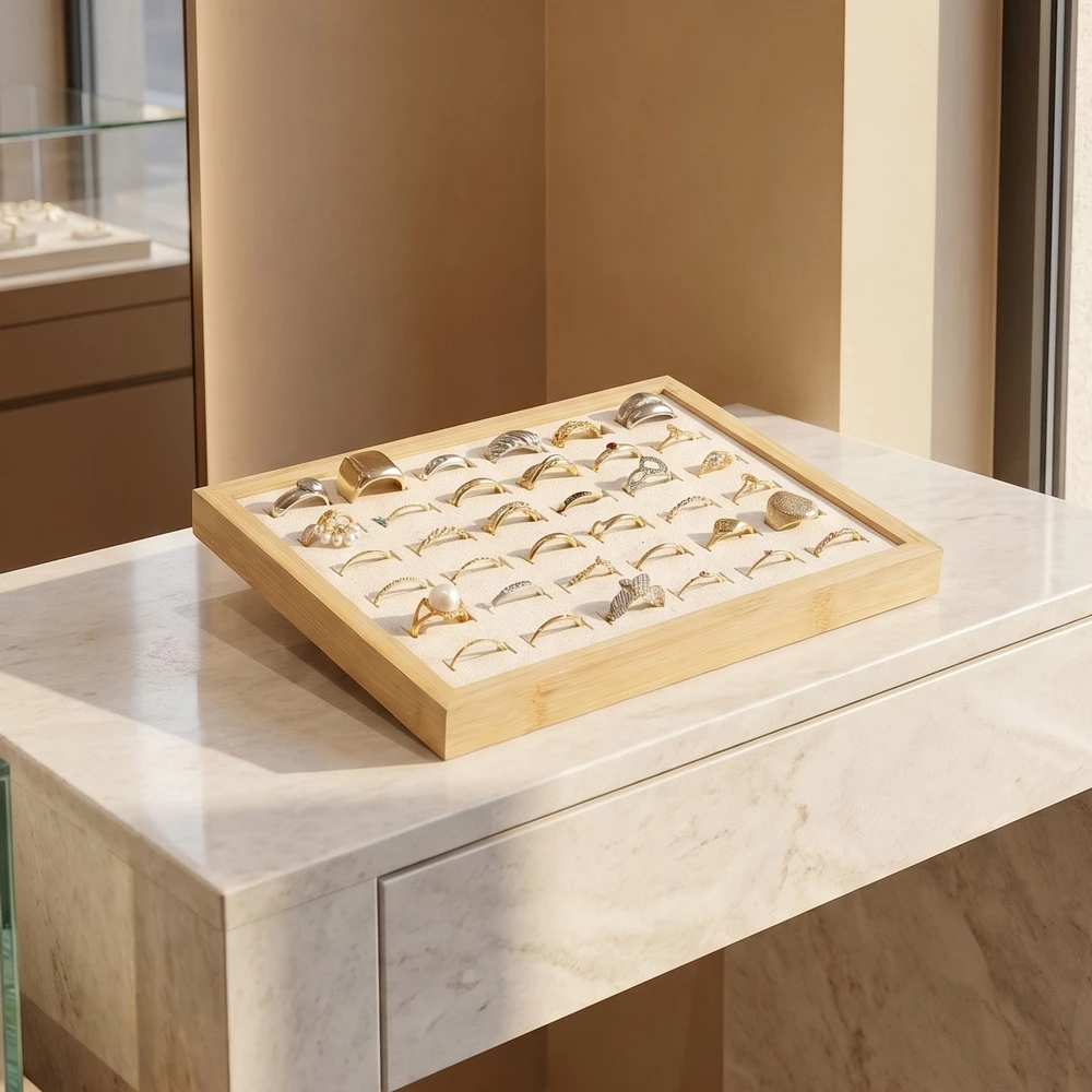 Bamboo Bracelet Watch Display Tray With Pillow Rolls