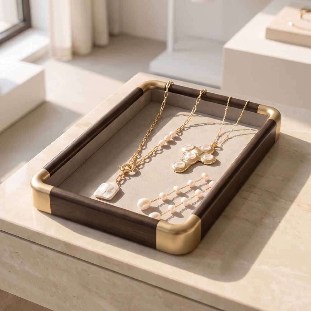 Open Jewelry Display Tray With Corner Accents