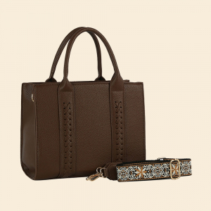 Woven Accent Top Handle Shoulder Bag