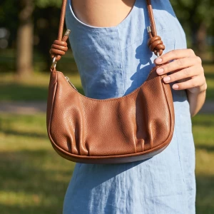 Ruched Crescent Knotted Strap Shoulder Bag