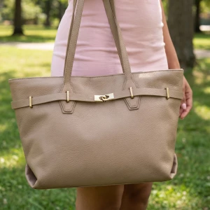 Belted Clasp Structured Shoulder Tote