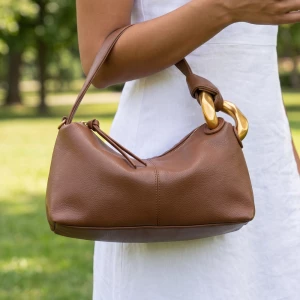 Chunky Link Handle Hobo Baguette Bag