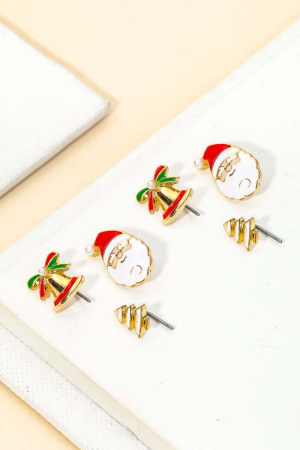 Mini Santa Claus Tree Bell Christmas Earrings Set