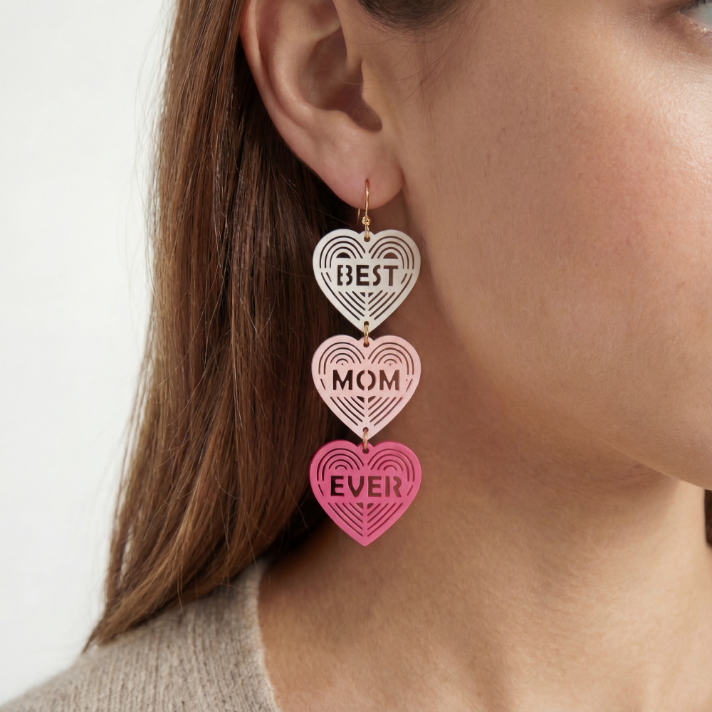 Best Mom Ever Heart Drop Earrings