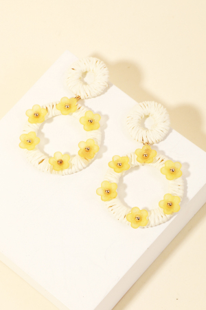 Paper Wrap Hoop Drop Flower Stud Earrings