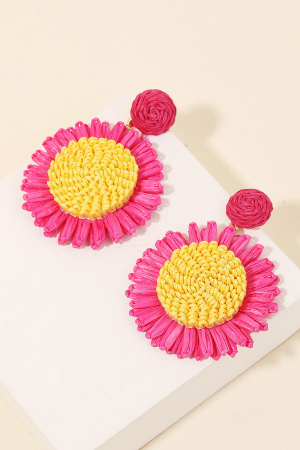 Raffia Sun Flower Drop Earrings