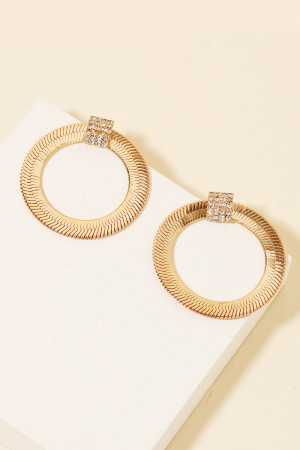 Flat Solid Snake Chain Hoop Drop Earrings