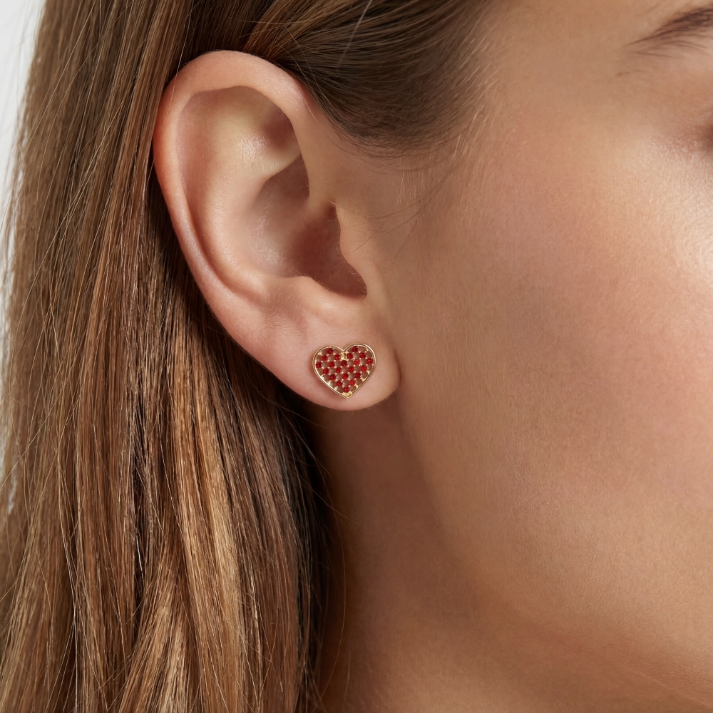 Pave Mesh Heart Stud Earrings