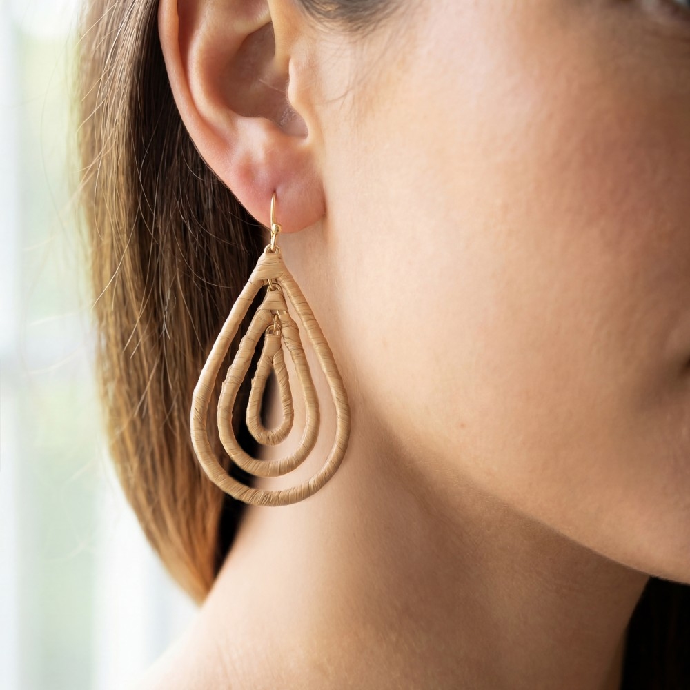 Raffia Wrapped Layered Teardrop Earrings