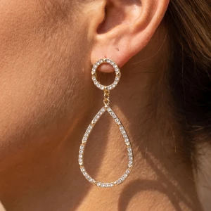 Crystal Pave Circle And Teardrop Drop Earrings