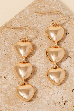 Triple Rounded Hearts Dangle Chain Earrings
