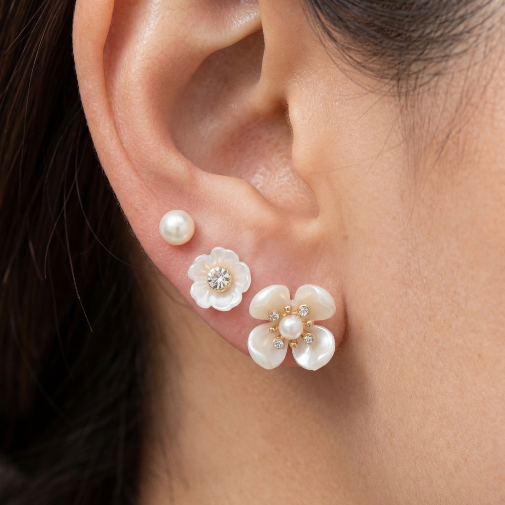 Pearl Flower Earrings Set