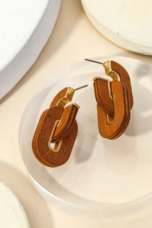 Wooden Oval Link Drop Earrings