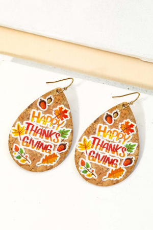 Cork Happy Thanksgiving Earrings