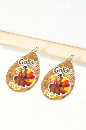 Cork Gobble Thanksgiving Earrings